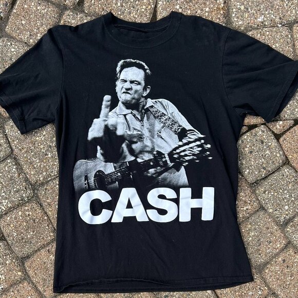 Johnny Cash Middle Finger Salute T Shirt Sz M - Picture 1 of 7